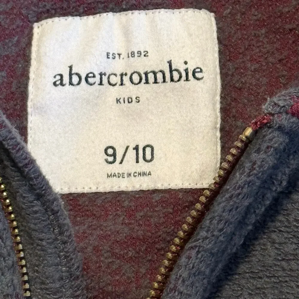 Abercrombie Kids Fleece Zip Jacket Maroon Trim Size 9/10 Soft Warm Coat
